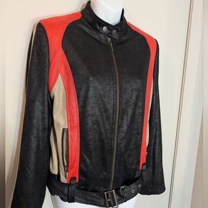 Nygard Black and Tangerine Women's Biker Jacket
